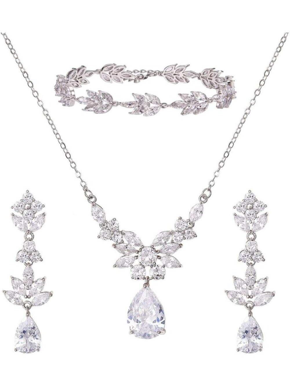 Elegant Teardrop Bridal Jewelry Set - Crystal Rhinestone Necklace & Earrings for